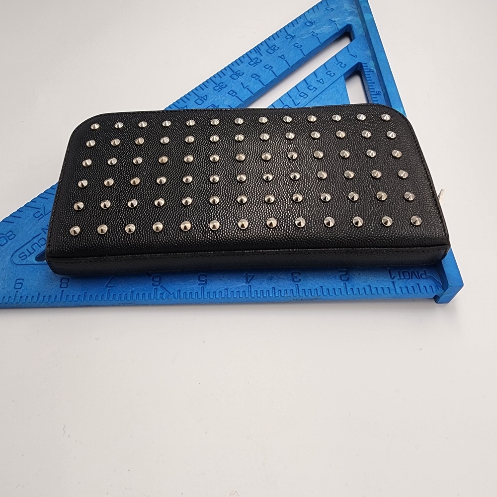 SAINT LAURENT Black Studded Zip-around Wallet With Original Bag & Box - Picture 2 of 11